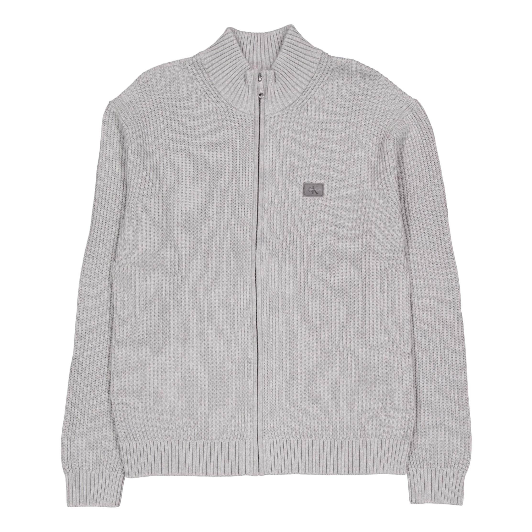 Woven Label Zip Through Sweate P41 Grey Heather