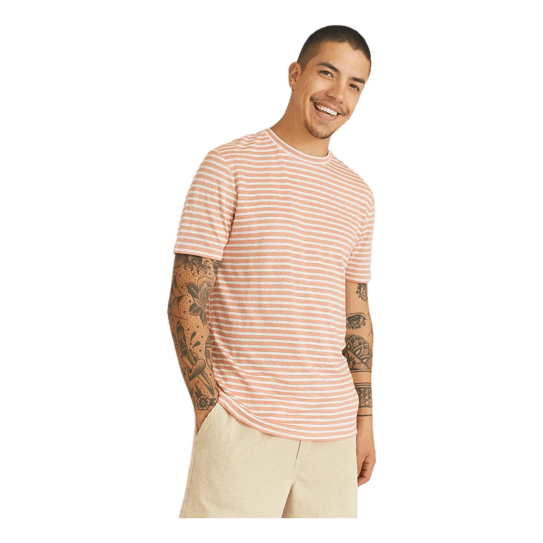 J.Lindeberg Coma Stripe Linen T-shirt Claystone - Image 4